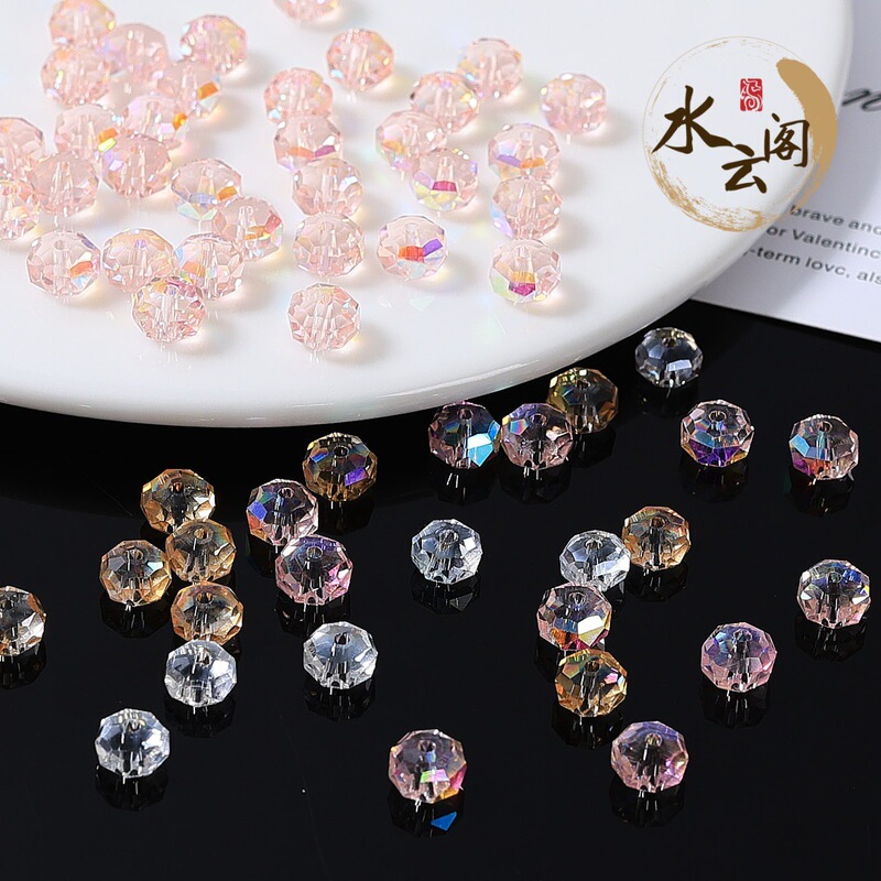 6/8mm Crystal Glass Faceted Flat Beads Wheel Beads Loose Beads DIY Bracelet Spacer Beads Color-Preserving Bead Curtain Jewelry Accessories