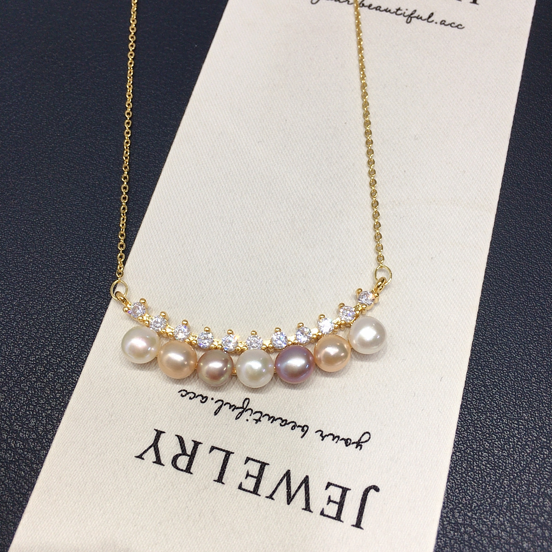 Zhuji Mountain Lake Natural Freshwater Pearl Necklace Multi-bead Mixed Color Smiling Pearl Pendant Live Supply Wholesale