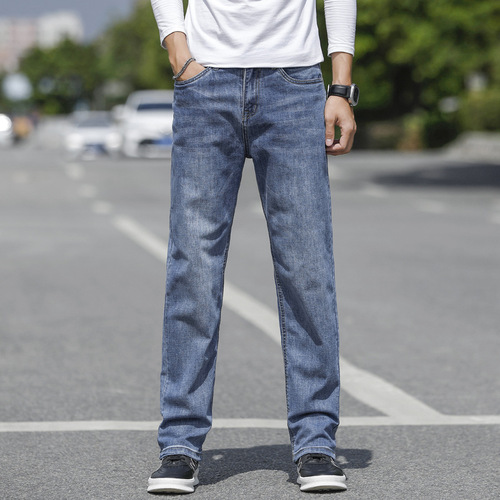 Autumn Loose Straight-leg Blue Business Men's Casual Long Pants for Autumn/Winter Elastic Pants Thick Version (Supports