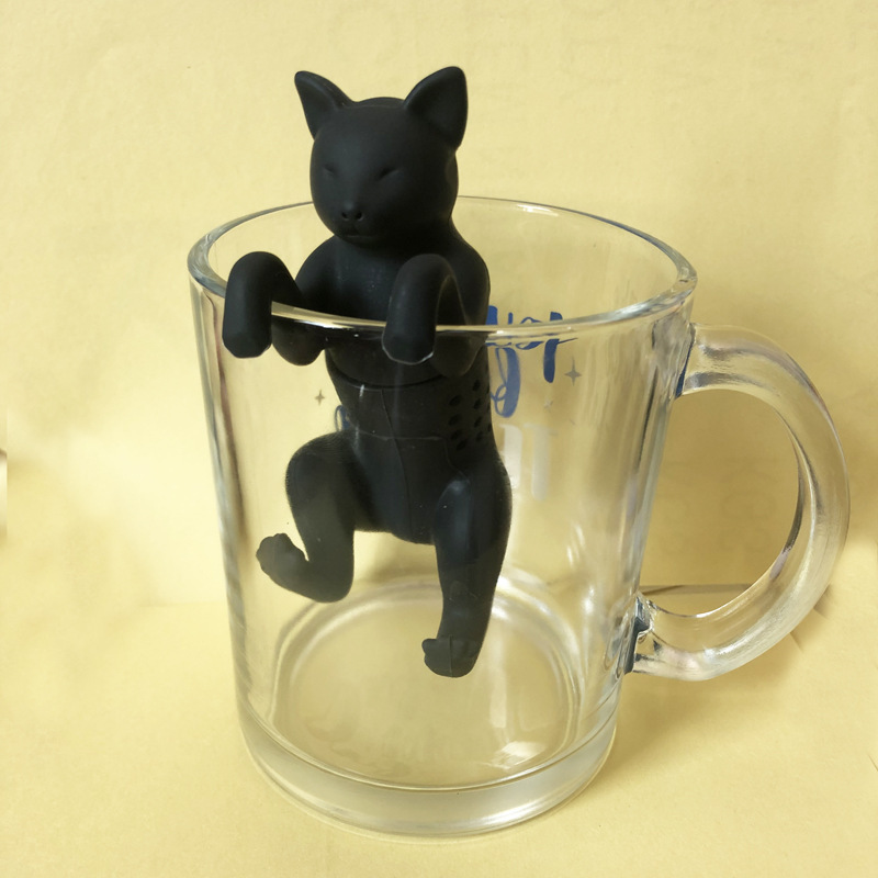 44g Weight Tea strainer, Strainer Kitchen and drinking utensils Home Occasion Silica Gel Material Bag, Cat Pattern Cute Style Cute Bag Cat Silica Gel Tea Strainer Strainer