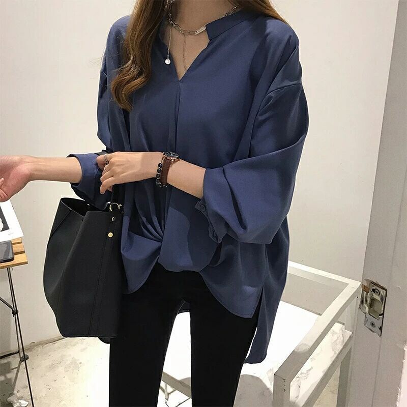 Women's New Style Simple Elegant Chiffon Large Size Shirt Women's Long-sleeved Top Loose BF Shirt Bottoming Shirt