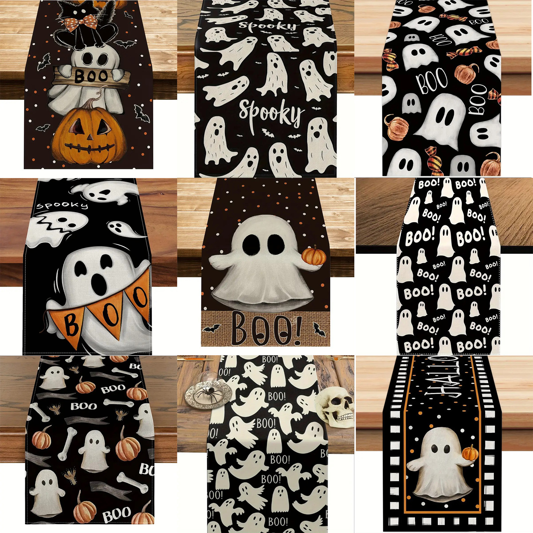 Transfronterizo 2024 Amazon nuevo Halloween fantasma calabaza festival lino tabla bandera tabla de comedor bandera de té