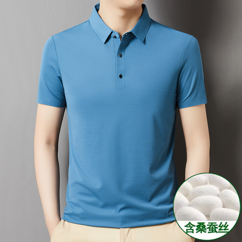 Big Brand Mulberry Silk Polo Shirt Men's Short-Sleeved 2026 Summer Loose Large Size Men's Top Non-Iron Men's T-Shirt