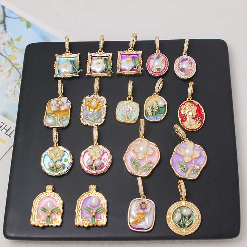 6g Weight Pendant Jewelry Making Type DIY Ornament Accessories Classification 1 Piece Quantity Freshwater Pearl, Copper Material Flower Pattern All Seasons Season Plating Design Chinoiserie, Classical Style 1 Piece Freshwater Pearl Copper Flower Pendant 13
