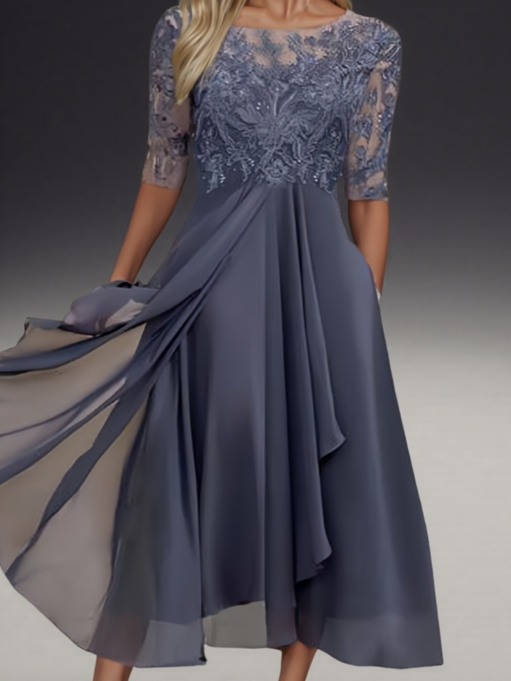 2025 estación europea transfronteriza vestido amazónico chiffon empalme encaje hueco vestido de dama de honor vestido de noche mujer