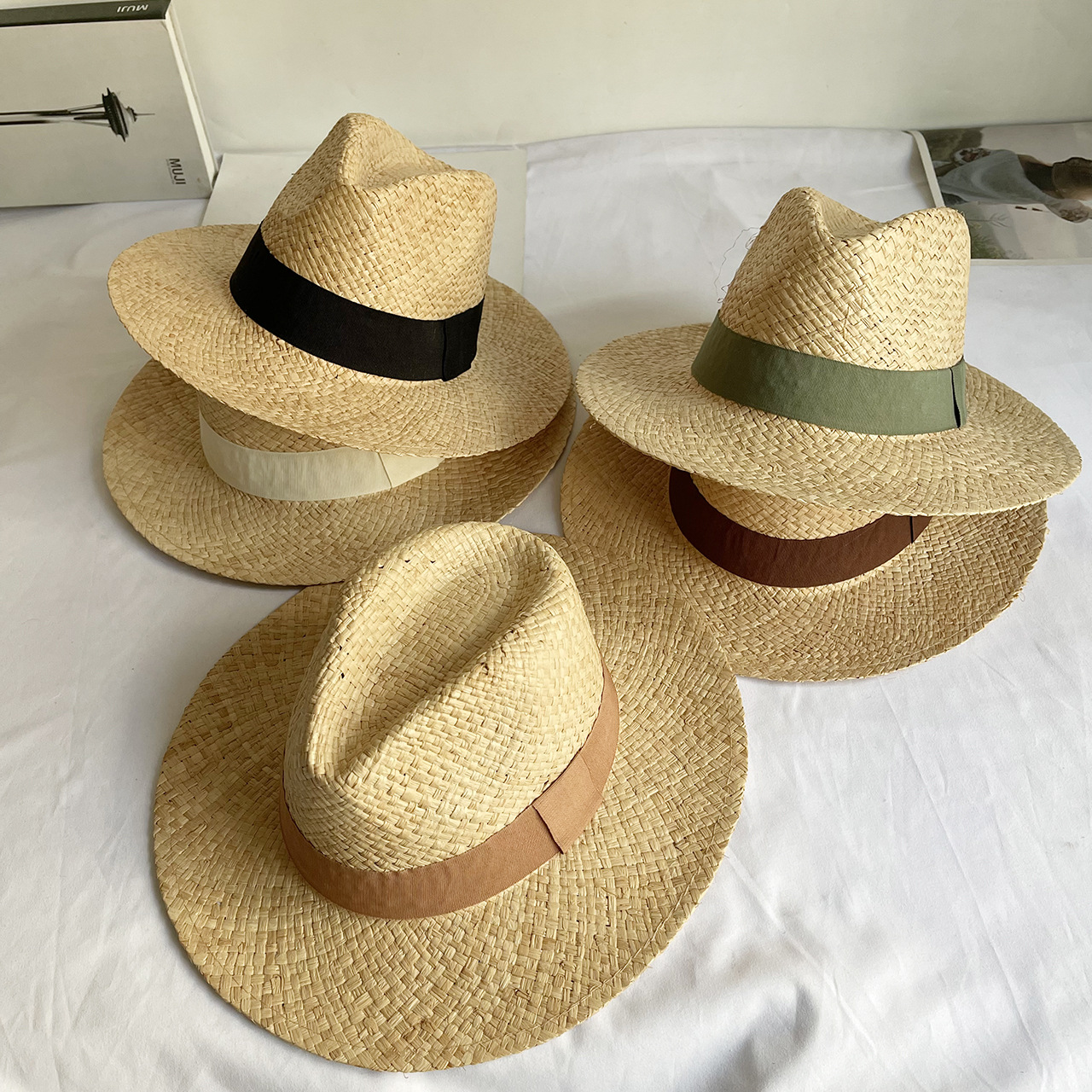 Summer Season Unisex Vacation Solid Color Flat Eaves Straw Hat