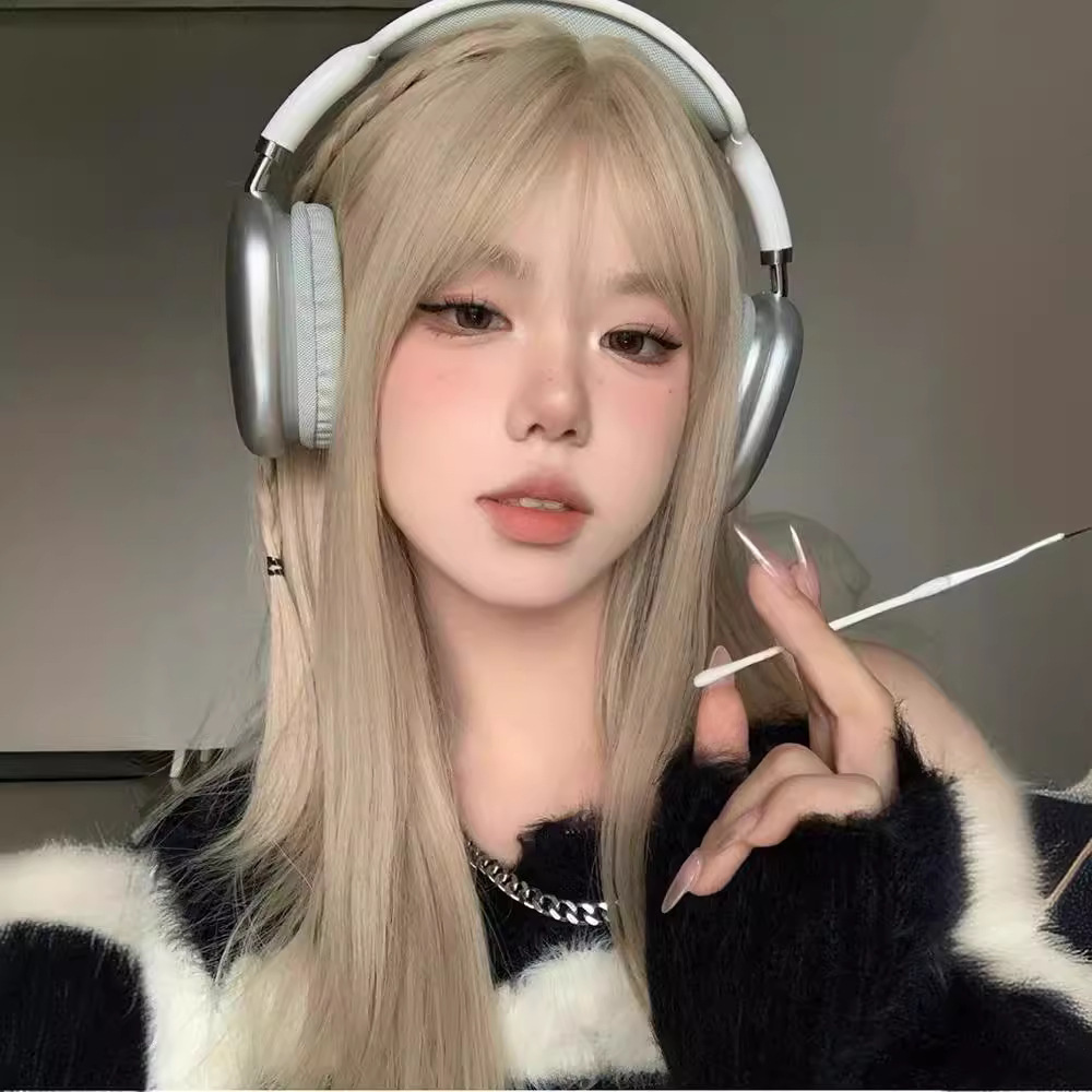 Peruca de oro blanco cabello largo moda natural ligero cabello completo simulación diaria cabello completo cabello humano completo estilo de cabello completo