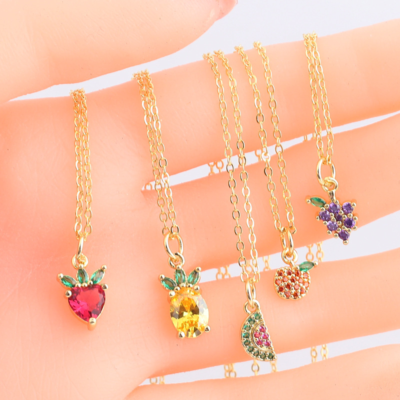 Cute Animal Fruit Copper Necklace Inlay Zircon Copper Necklaces