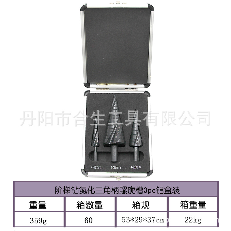 Transfronterizo de 3 piezas de acero de alta velocidad de nitruro negro espiral ranura triángulo manejar titanio-plateado taladro paso métrica pagoda traje de perforación