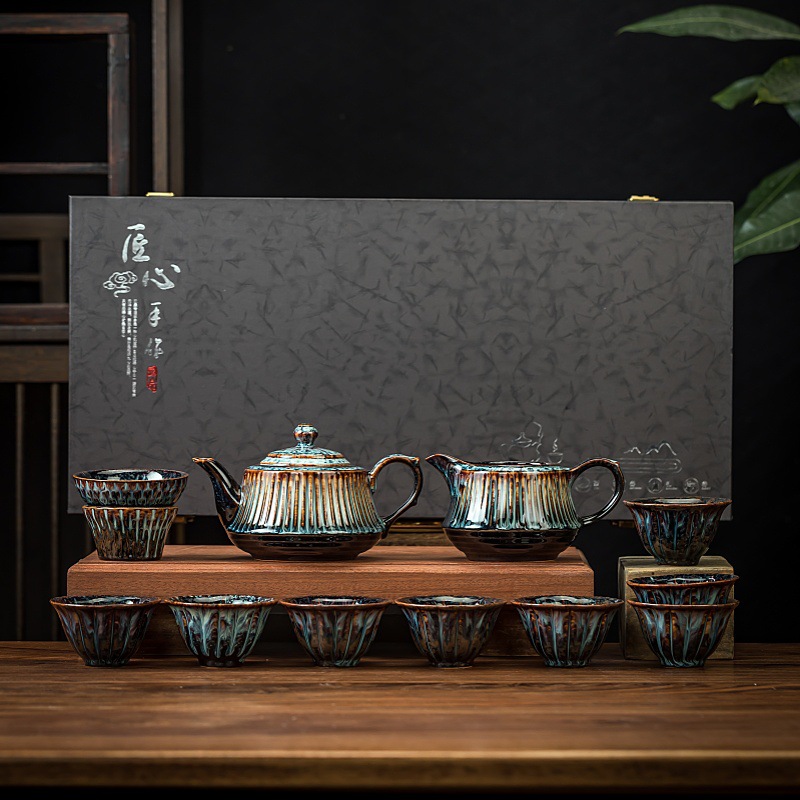手工窑宝级加厚窑变整套茶具建盏复古茶壶星空拉丝功夫茶具茶杯批