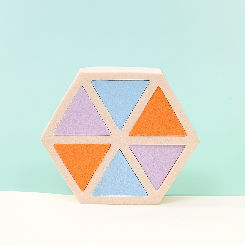 Puff plano personalizado de fábrica, triángulo, seis pétalos redondos, ocho, esponja cosmética sin látex, grande en el agua, transfronterizo