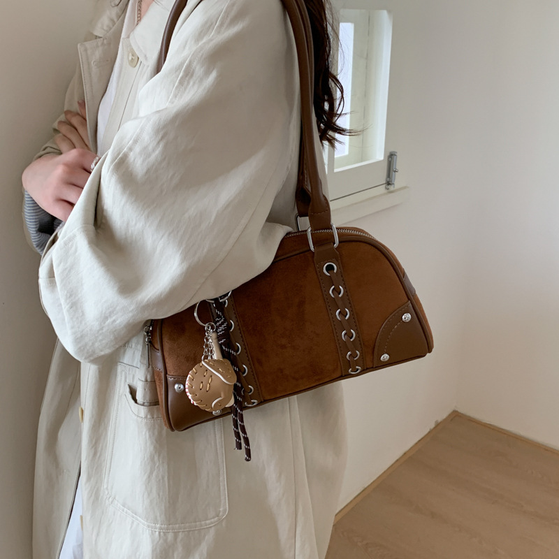 麂皮绒腋下通勤波士顿女包2025新款时尚单肩包大容量高级感手拎包|undefined