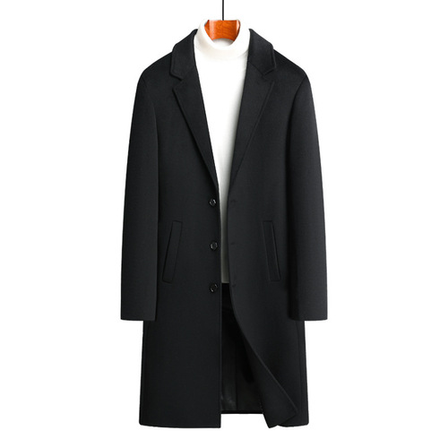 Autumn and winter single-sided wool coat men's long over-knee wool coat youth trendy coat windbreaker cashmere wool