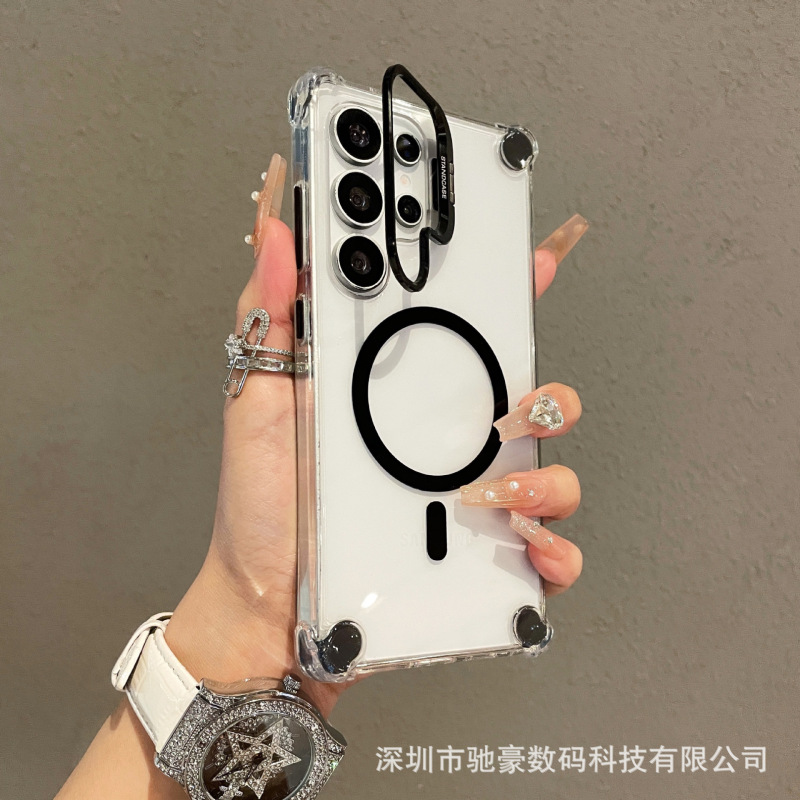 Samsung S25に適した超透明磁気携帯電話ケース24クリエイティブレンズブラケットエアバッグ落下防止保護カバー23|undefined