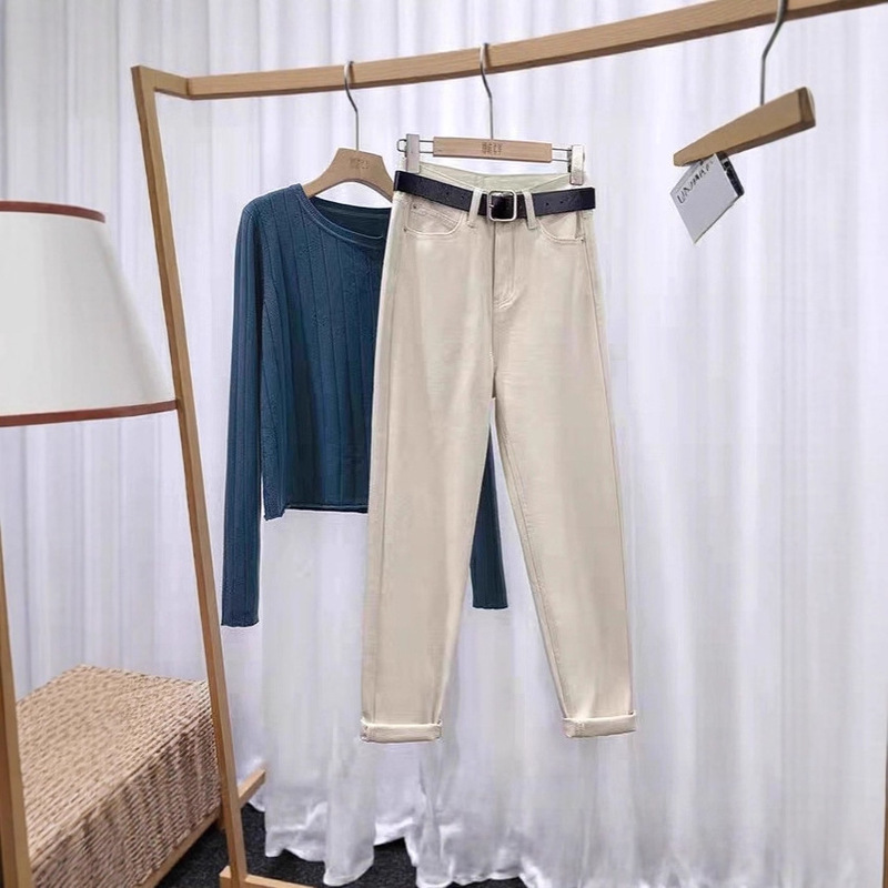 Women's High-Waisted Jeans Spring and Autumn New Loose Plus-Size Slimming Straight Cropped Harem Carrot Dad Pants Women's High-Waisted Jeans Spring and Autumn New Loose Plus-Size Slimming Straight Cropped Harem Carrot Dad Pants