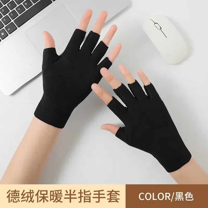 Warm Gloves Half-Finger Women's Heated Wool Silk Touch Screen Autumn and Winter Cycling Fingerless Student Male Writing Office Typing