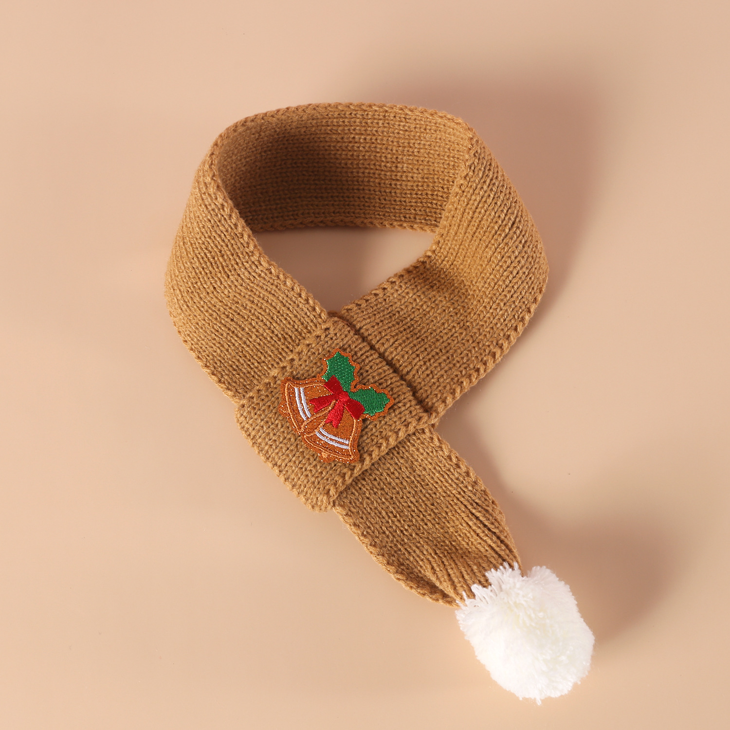 Bufandas de Navidad de lana de mascota tijería cálida rosa color curry campana de árbol de Navidad bordada con bufandas de bolas gatos perros image 7