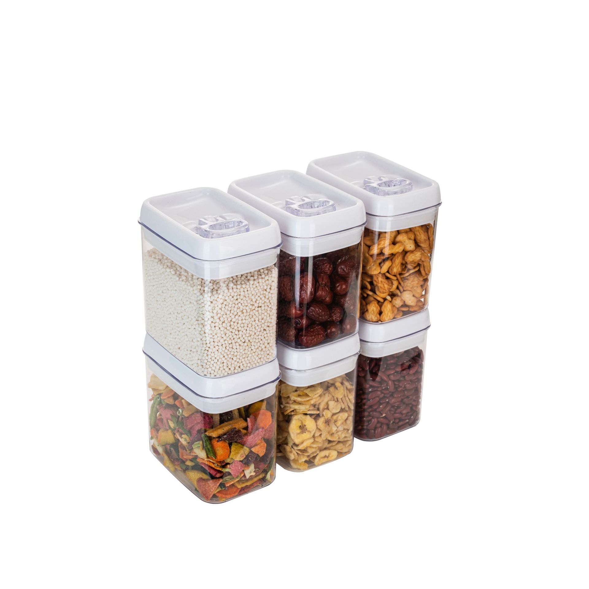 Set di 8 contenitori quadrati per alimenti, contenitori da cucina ermetici in plastica PS senza BPA con chiusure di sicurezza, contenitori trasparenti impilabili_voghion.com