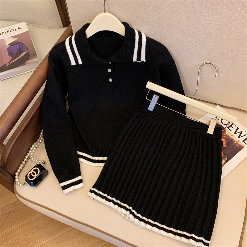 秋には学院風polo襟ニットセーターのスカートのセットを着て、早秋の新しい女装を着ています|undefined