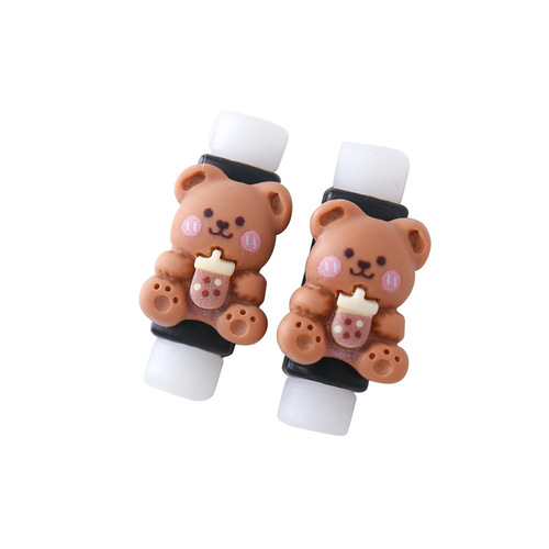 Cute milk coffee color data cable protective cover cartoon mobile phone charging cable anti-break protector headphone cable protective case
