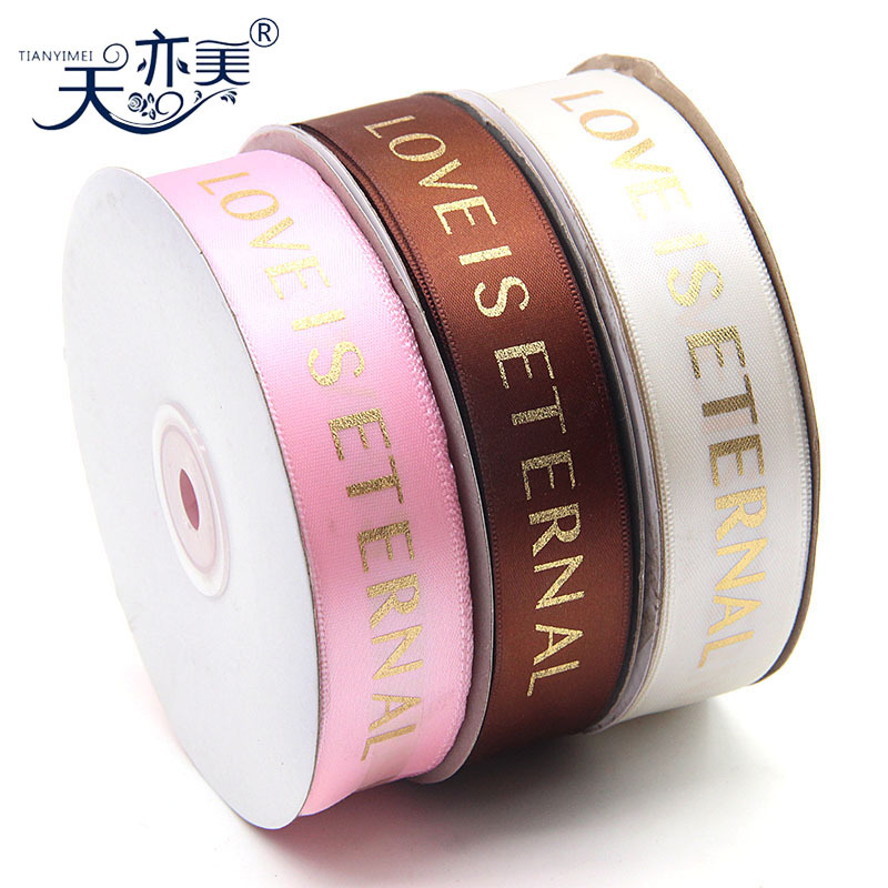 2,5 cm regalo de cumpleaños decoración de impresión AMOR cinta de flores pastel de regalo de embalaje Cinta de Oro Tianyi belleza