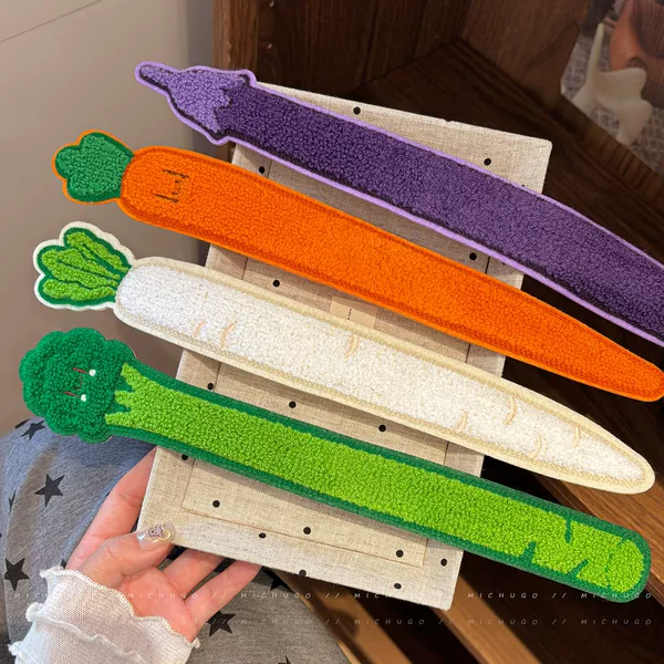 Fun carrot magic tape headband for women, cute long fringe hair sticker, French bangs sticker, versatile head accessory for face washing