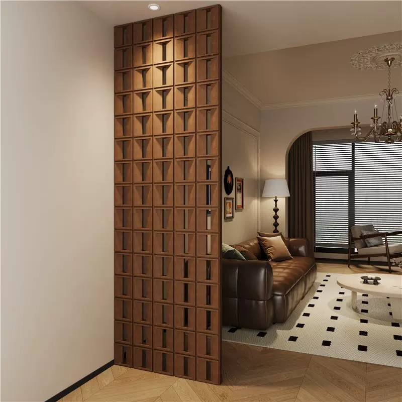 中古实木隔断法式复古客厅玄关屏风隔断进门入户顶天立地实木隔断