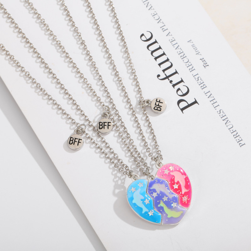 Cross-Border best friend children's necklace dolphin dripping oil creative magnet stitching love necklace set Wholesale Cross-Border best friend children's necklace dolphin dripping oil creative magnet stitching love necklace set Wholesale