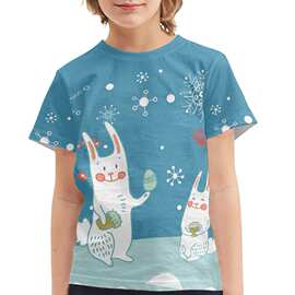 可爱卡通兔子恤男童女童印花rabbit圆领Children's T-shirt亚马逊