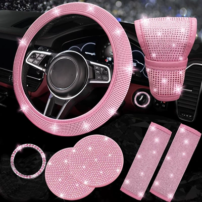 Car diamond steering wheel Steering wheel cover - whole-powder-38cm