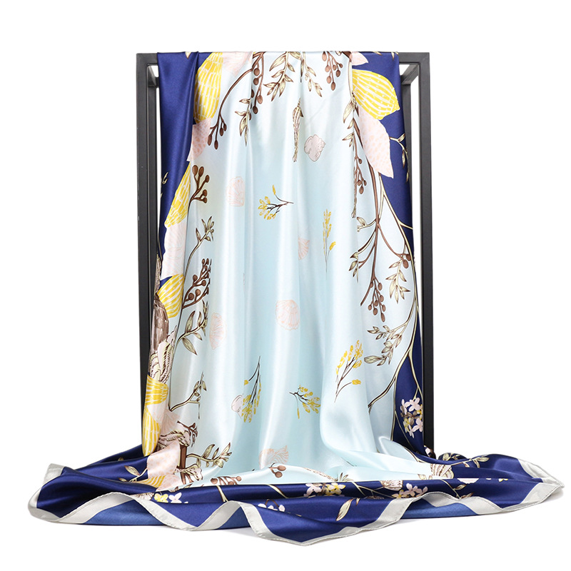 Tree, Flower Pattern All Seasons Season Women's Casual Simple Style Tree Feather Flower Satin Printing Silk Scarf