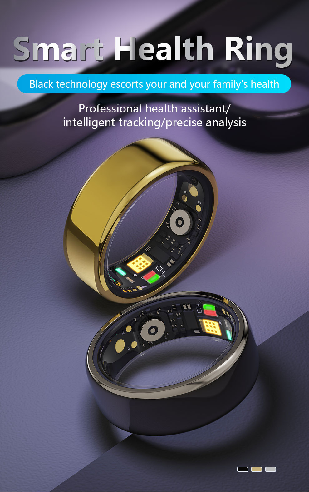 Smart Ring R11M Herzfrequenz- und Blutzuckermessung Fitness-Tracker Titanstahl vergoldet Größe 17 EU 10 US_voghion.com