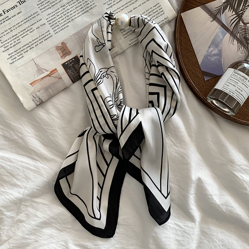 Bufandas de seda de alta calidad primavera y verano estilo europeo y americano patrón de impresión multipropósito seda simulada decoración bufandas de seda cinturón de pelo