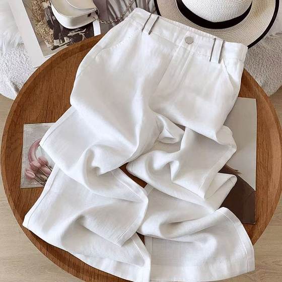 Tencel Linen Casual Straight-Leg Pants Women's Pants Summer New Elapto High Waist Dosing Thin Cropped Pants