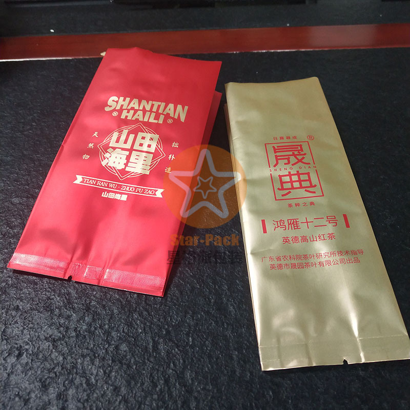 来图定购精美哑光金色质感防潮茶叶铝箔袋风琴袋 3克彩印花茶泡袋