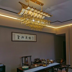 侘寂复古风飞檐房子灯新中式吊灯会客茶室灯禅意餐厅火锅店带射灯-阿里巴巴