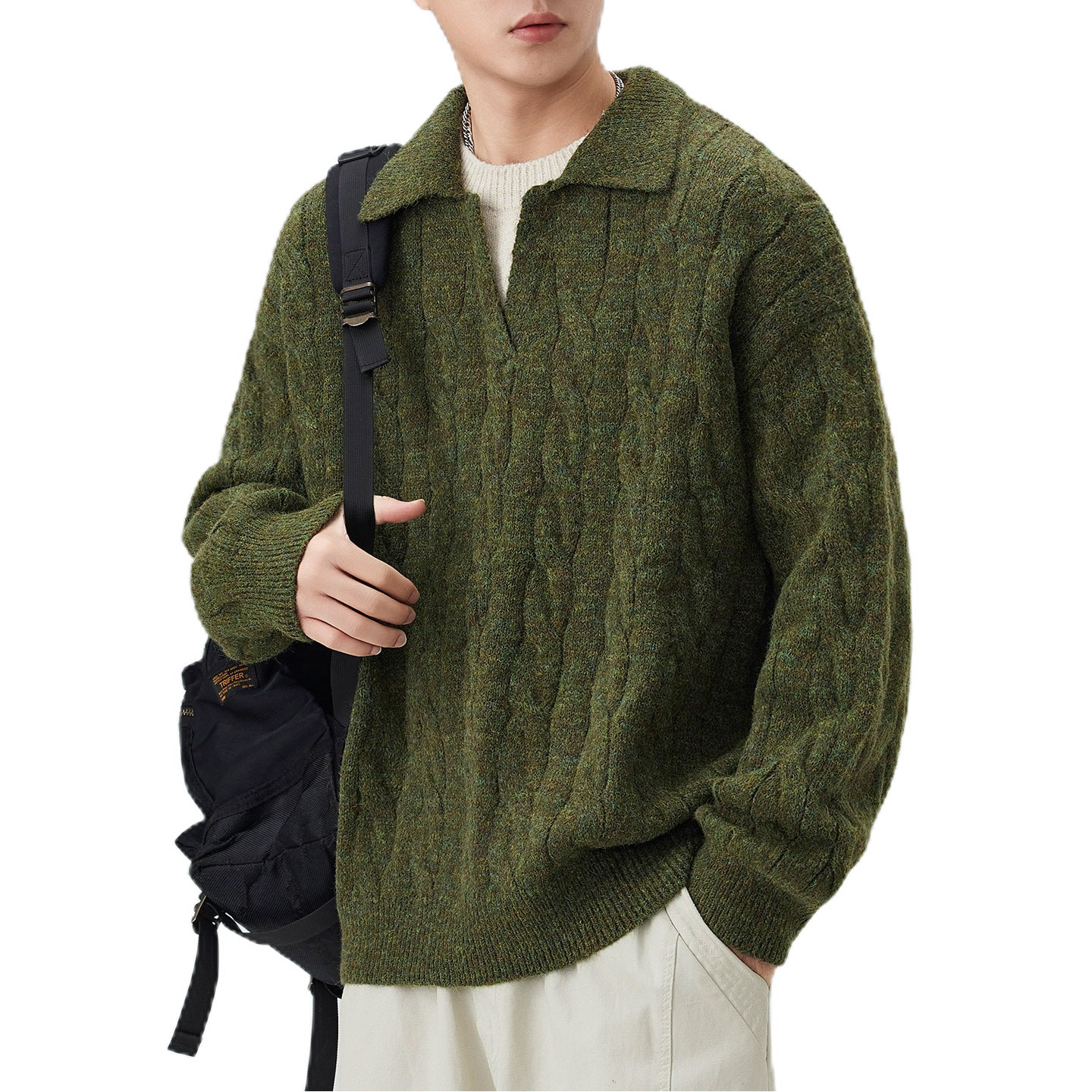 Explosiones transfronterizas de tamaño grande falso de dos piezas de polo camisa de punto de torsión suéter hombre viejo dinero fábrica de moda al por mayor