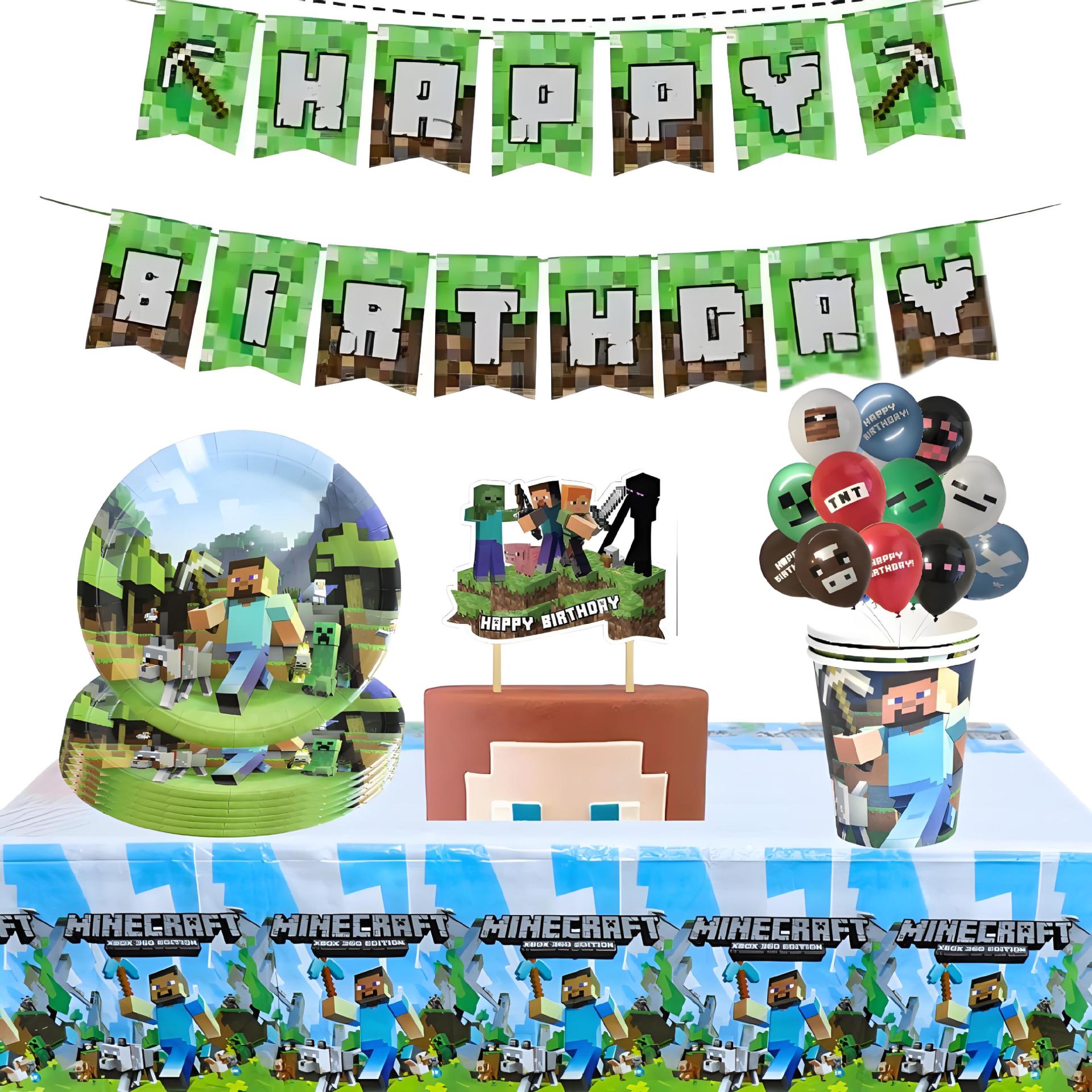 Minecraft Theme Party Supplies Small World Paper Plate Paper Cup Tissue Pull Flag Banner Pixel War Set