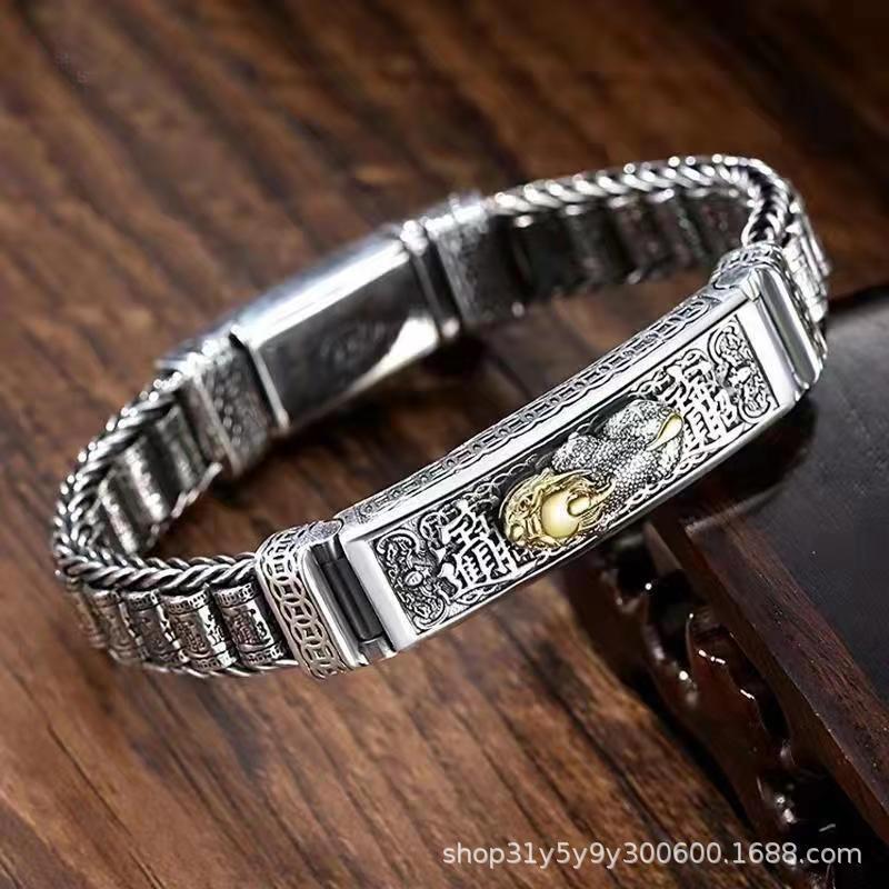 Pi Xiu Bracelet Road Sterling Silver Men's Retro Rotatable Beads 18 Personality Female Couple Domineering Wide Edition Bracelet Batch Pi Xiu Bracelet Road Sterling Silver Men's Retro Rotatable Beads 18 Personality Female Couple Domineering Wide Edition Bracelet Batch