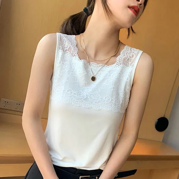 Modal Thin Lace Camisole for Women, Sleeveless Solid Color Slim-Fit Anti-Exposure Large Size Slimming Undershirt