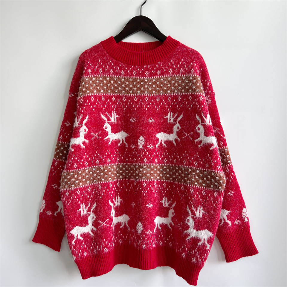 Damen Weihnachtspullover Mit Schal Im Rentier- Und Schneeflockenmuster_voghion.com