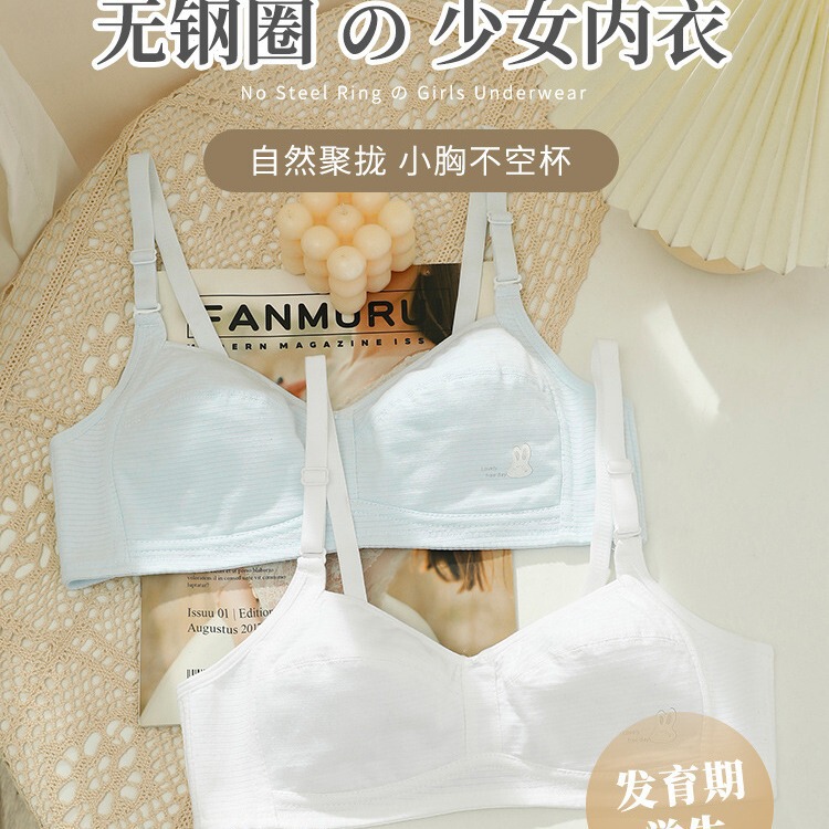 Student junior high school student development period high school student girl underwear pure cotton wireless bra youth thin small chest bra