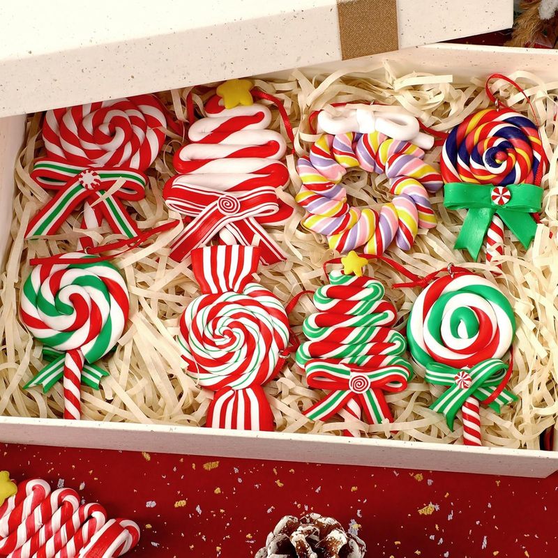 12 個クリスマスキャンディデコレーション木製ロリポップハンギングオーナーケーンクリスマスツリー装飾クリスマスパーティー用|undefined