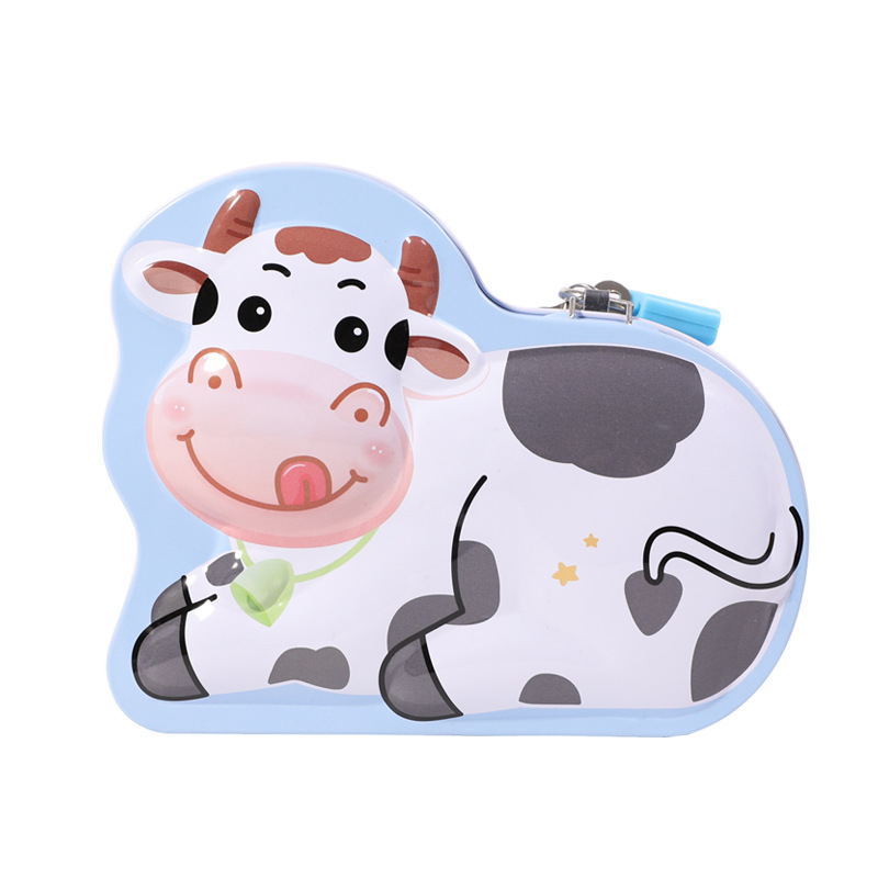 Nuevo lindo pequeño alcancía de vaca con cerradura de dibujos animados alcancía portátil con cerradura alcancía hucha image 6