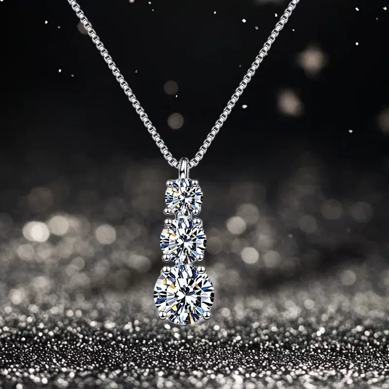 步步高升项链铜镀银吊坠厂家现货批发莫桑石项链 锁骨链