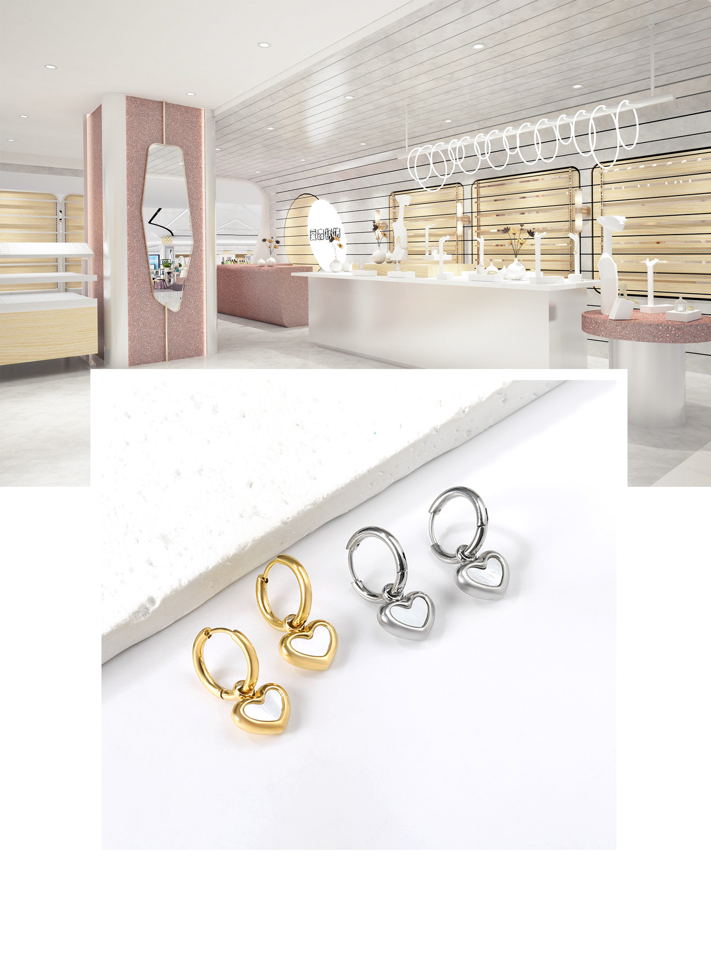 8g Weight Shell Inlay Material 1 Pair Simple Style Heart Shape Shell Plating Inlay Stainless Steel Shell Drop Earrings