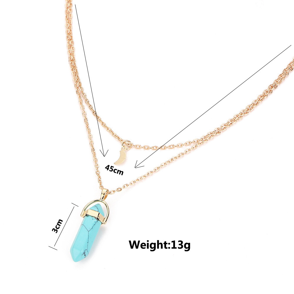 Fashion Hexagonal Pillar Pendent Two-layer Necklace display picture 1