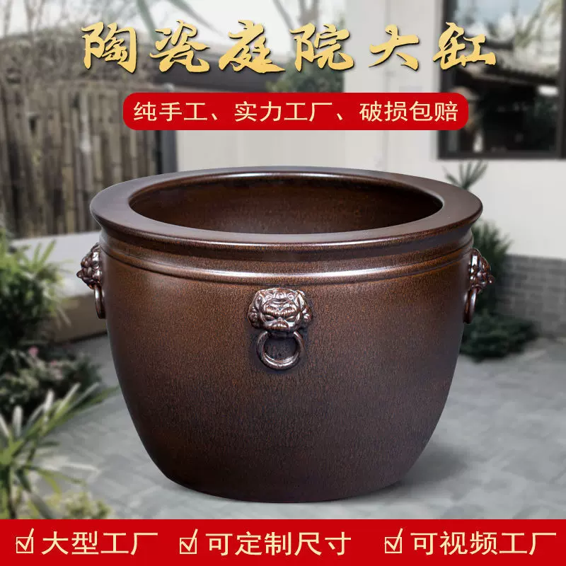 景德镇陶瓷大缸厂家1.3米古法养鱼锦鲤荷花睡莲缸种树庭院大缸