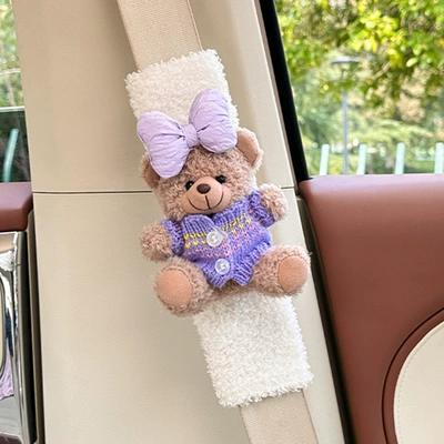 protective cover, Seat belt shoulder pad - lamb-wool-shoulder-pads-with-little-bear-purple-buttons