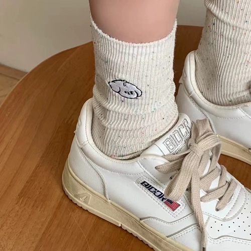 Embroidered socks cute ideas gauze cat dog stockings mid-tube women's socks ins trendy niche versatile pile socks